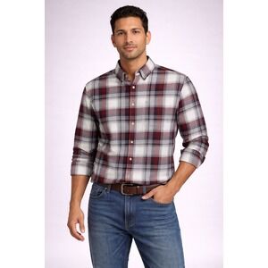 Goodfellow & Co Mens Plaid Button Up Shirt Medium Red Gray Casual